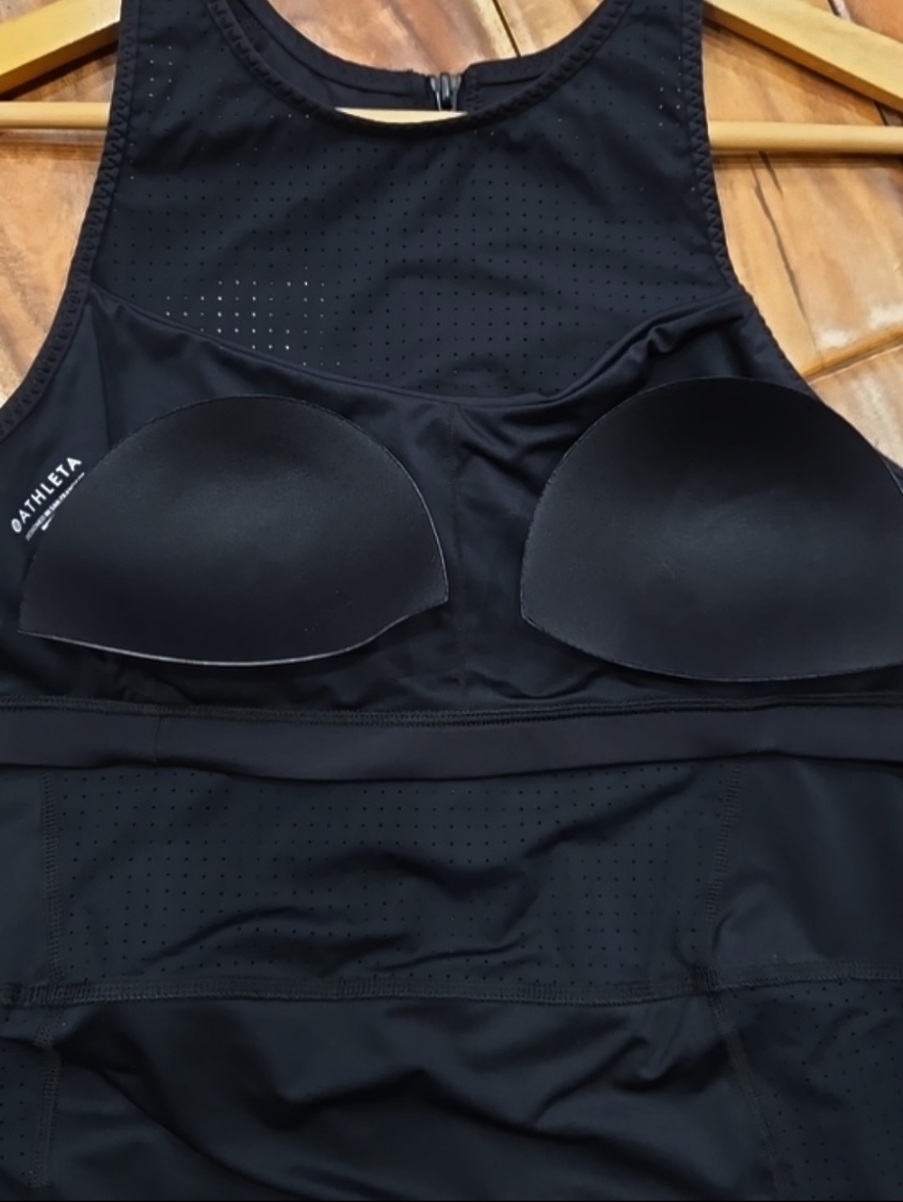 Athleta Cross Train Black One Piece Swimsuit Racerback Zipper Leash Pull Cord L - Picture 13 of 16